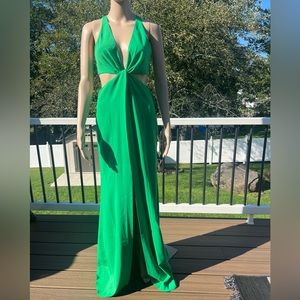 Jay Godfrey green maxi gown cut out